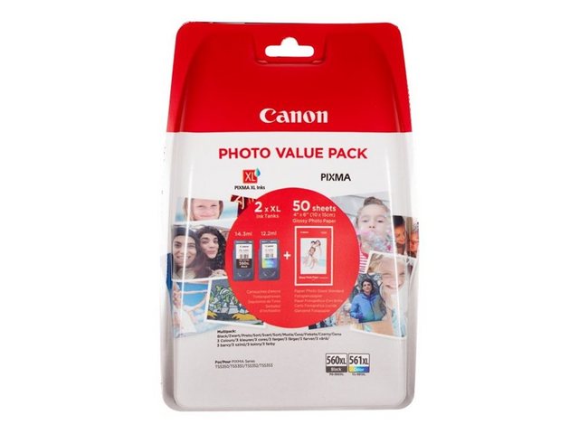 Canon 2 PG-560 XL BK / CL-561 XL tri-color Multipack inkl. Fotopapier Tintenpatrone