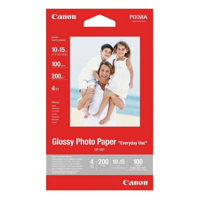 Canon Fotopapier Glossy Photo Paper, Format 10×15 cm, glänzend, 200 g/m², 100 Blatt