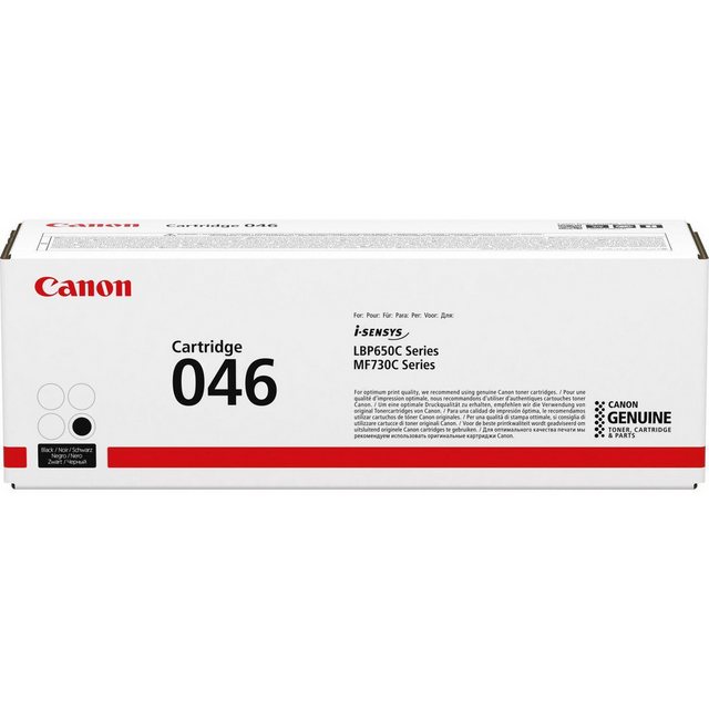 Allgemein   Hersteller   Canon   Herst. Art. Nr.  1250C002   EAN   4549292073904   Hauptmerkmale   Produktbeschreibung   Canon 046 - Schwarz - Original - Tonerpatrone   Produkttyp   Tonerpatrone   Drucktechnologie   Laser   Druckfarbe   Schwarz   Kapazität   Bis zu 2200 Seiten   Kompatibel mit   I-SENSYS MF732Cdw