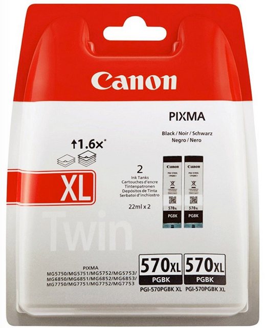 Canon 2 Druckerpatronen PGI-570 XL PGBK black, schwarz Doppelpack Tintenpatrone