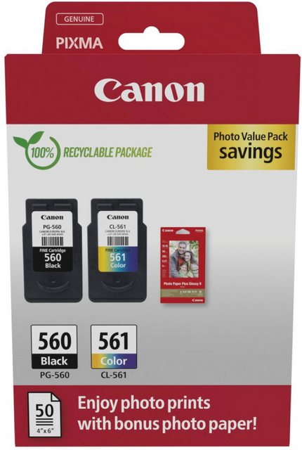 Canon 2 Druckerpatronen Tinte PG-560 BK / CL-561 tri-color Photo Value Pack Tintenpatrone