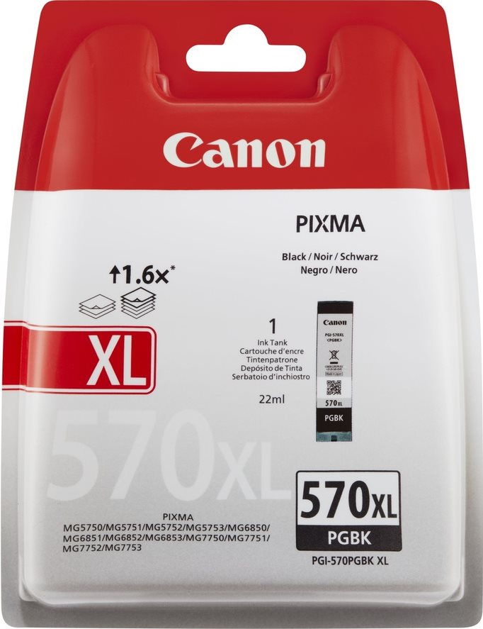 Kurzinfo: Canon PGI-570PGBK XL - Hohe Ergiebigkeit - Schwarz - Original - Blisterverpackung - Tintenbehälter - für PIXMA MG5750