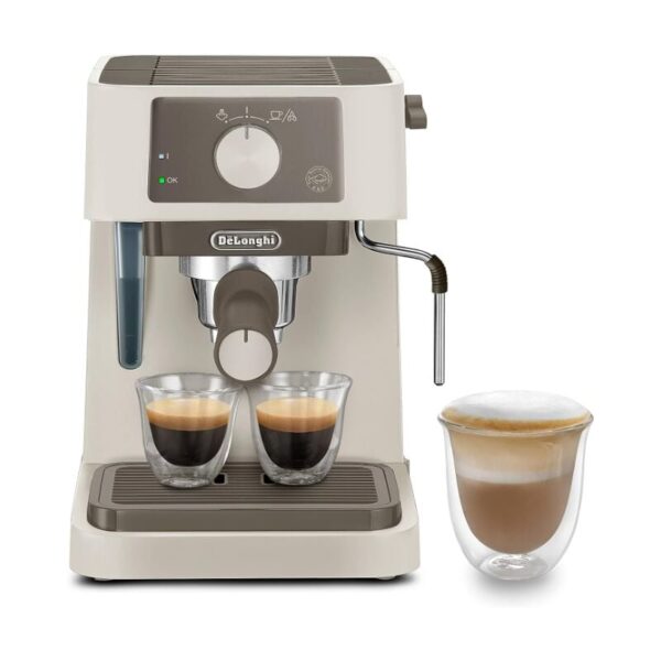 De Longhi Stilosa 1100W 1l Sahne Kaffeemaschine - EC235CRKaffeemaschine ausgestattet mit: -Dampfdüse aus Edelstahl für Cappuccino und Latte Macchiato (gibt auch heißes Wasser für amerikanischen Kaffee und Tee aus) -Milchaufschäumer -Kessel aus rostfreiem Stahl -Filterhalter für 1 oder 2 Tassen -Abnehmbarer Wassertank (1 Liter) -Abnehmbare Tropfschale (verstellbar für Tassenhöhe zwischen 85 und 110 mm) -Automatische Abschaltfunktion -Leistung: 1100 W Abmessungen: 28