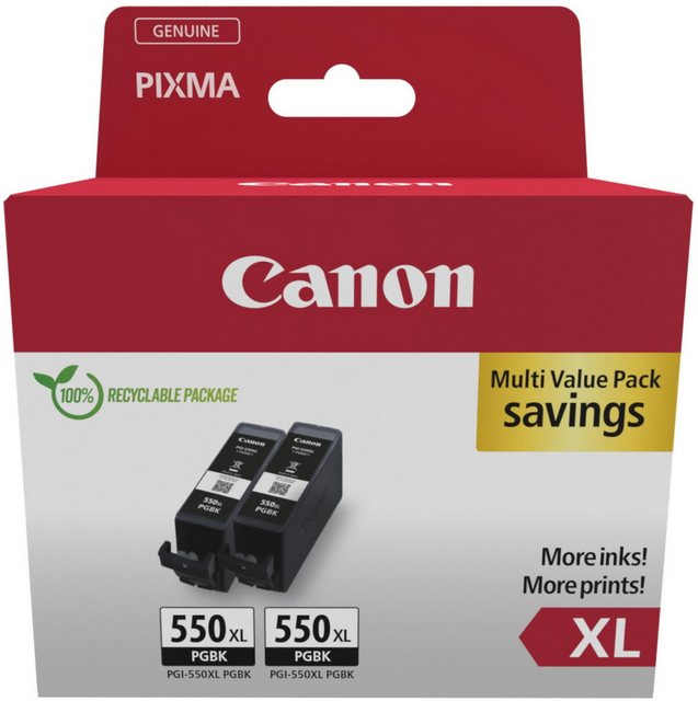 Canon 2 Druckerpatronen Tinte PGI-550 XL PGBK black, schwarz Twin Pack Tintenpatrone