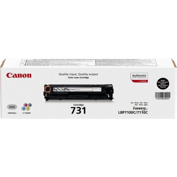 Allgemein   Hersteller   Canon   Herst. Art. Nr.  6272B002   EAN   4960999904788   Hauptmerkmale   Produktbeschreibung   Canon 731 BK - Tonerpatrone - Schwarz   Verbrauchsmaterialtyp   Tonerpatrone   Drucktechnologie   Laser   Druckfarbe   Schwarz   Kapazität   Bis zu 1400 Seiten bei 5% Deckung   Entwickelt für   I-SENSYS LBP7100Cn