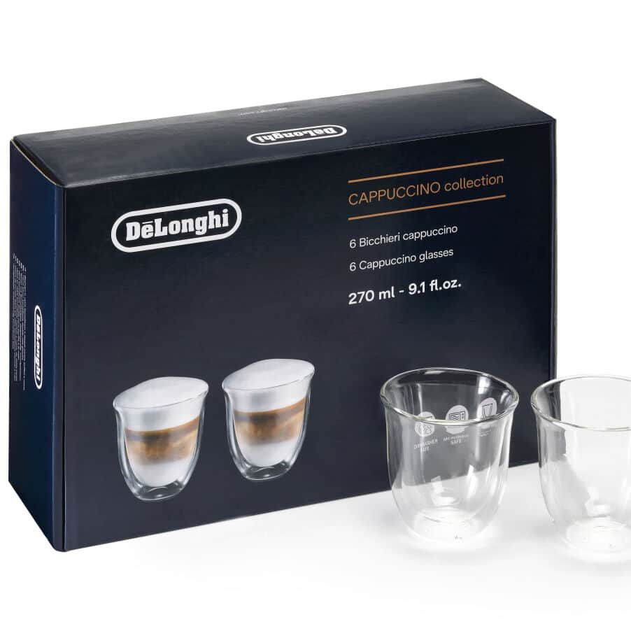 De’Longhi CappuccinoKollektion 270 ml Set mit 6 doppelwandigen Gläsern