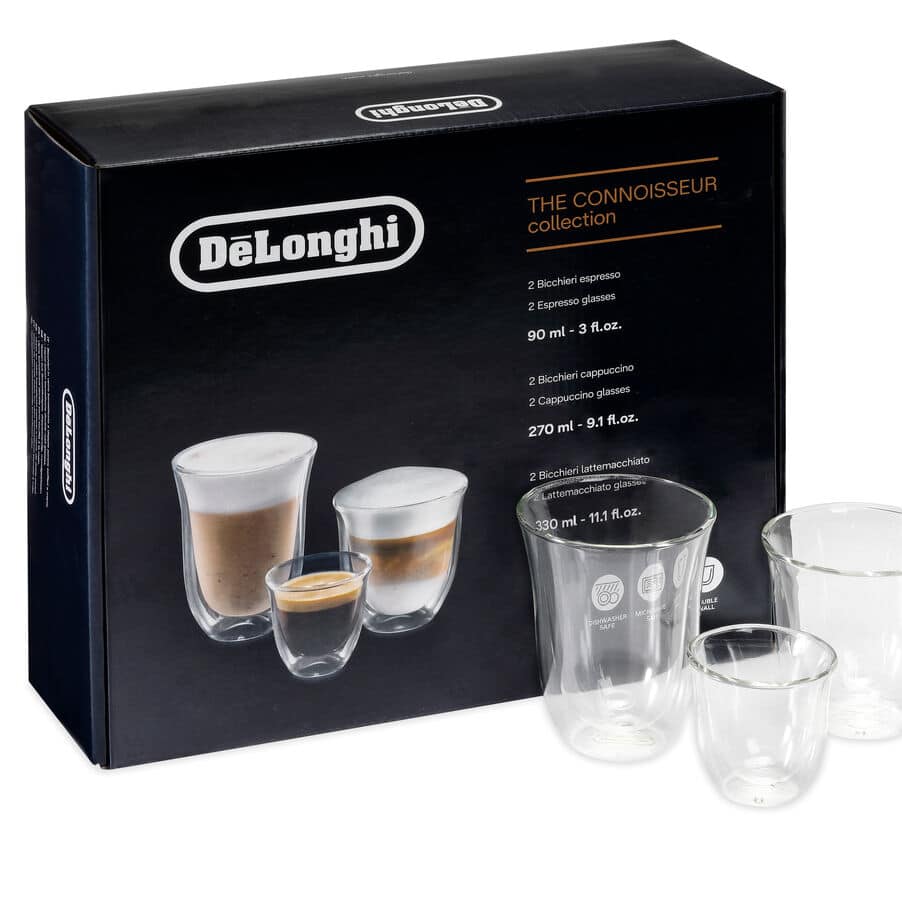 De’Longhi ConnoisseurKollektion Set mit2 Espresso 2 Cappuccino und 2 Latte Macchiato (Doppelwandige Gläser)