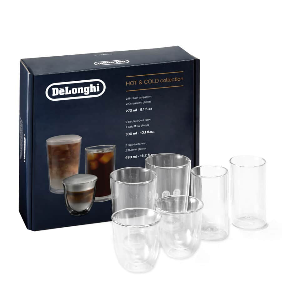 De’Longhi Hot&ColdKollektion Set mit 2 Cappuccino 2 Cold Brew und 2 doppelwandigen Thermogläser