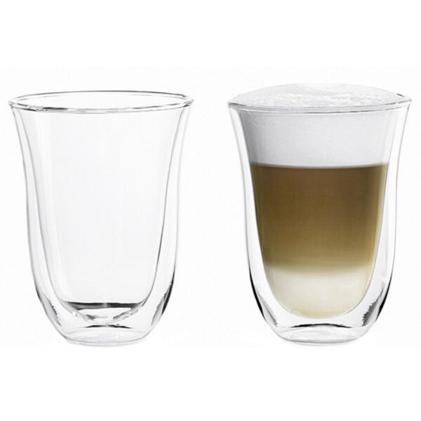 Entdecke diese Kaffeetassen aus Glas und genieße Latte Macchiato aus den doppelwandige Thermogläser von De'Longhi. Die Gläser sind spülmaschinengeeignet und isolieren perfekt warme sowie kalte Getränke. Tassenhöhe: 10