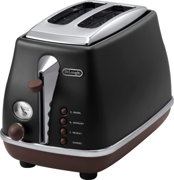 "Die neue Icona Vintage-Serie macht Ihr Frühstück auch optisch zum Genuss. Die tollen Farben und liebevollen Details vereinen Eleganz und Lebensfreude. Der Toaster CTOV 2003.BK verfügt mit Bräunungsgradregler