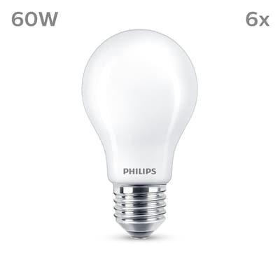 Philips LED Classic Normallampe mit 60W, E27 Sockel, Warmwhite (2700K) 6er Pack