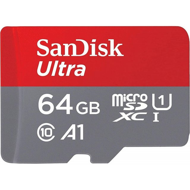 Die SanDisk microSDXC Ultra (64GB)Speicherkarte bietet eine hohe Lesegeschwindigkeit von bis zu 140 MB/s und eine A1 Bewertung für schnelle App-Performance. Vielseitig einsetzbar in Smartphones &