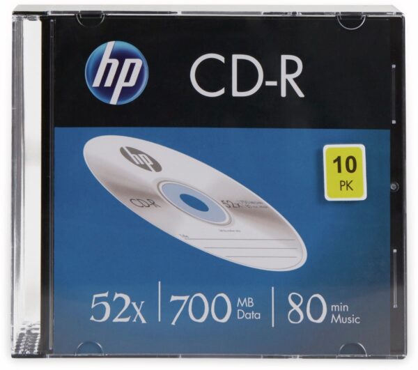 Die zuverlässigen CD-R Medien von HP eignen sich ideal für die Sicherung von täglich anfallenden Daten. Neben ihrer hohen Qualität bieten sie zudem eine hervorragende Kompatibilität mit Playern und Recordern. Technische Daten: Kapazität: 700 MB Aufnahmezeit: 80 Min Schreibgeschwindigkeit: 52x Stück: 10 Discs Verpackung: Slim-Case