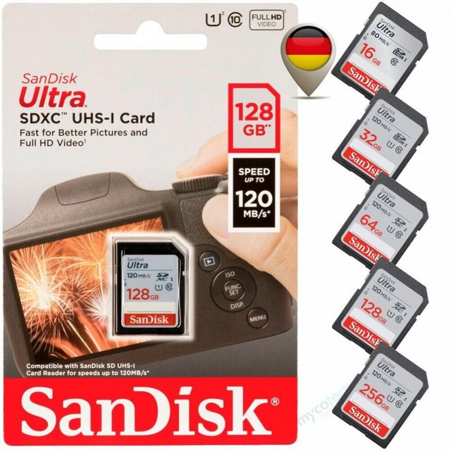 Die SanDisk SDXC Ultra (128GB)ist ideal für Kompaktkameras der Einstiegs- und Mittelklasse geeignet. Mit einer hohen Kapazität von bis zu 512 GB bietet sie ausreichend Speicherplatz für Fotos und Full-HD-Videos. Die schnelle Datenübertragung mit bis zu 150 MB/s ermöglicht eine effiziente Übertragung. Das robuste Design ist wasserdicht