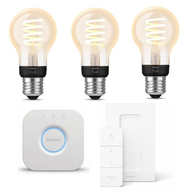 • Austauschtype: LED-Lampe / Sockel: E27 / Lichtfarbe: warmweiß - tagesl • Energieeffizienzklasse: G • Inklusive: 3er Pack Philips Hue Leuchtmittel + 1x Dimmschalter + 1x Bridge V2 • Amazon Alexa - Apple HomeKit - Google Home - Philips Hue • Lichtfarbe: warmweiß - tageslichtweiß / Lichtstrom: 550lm