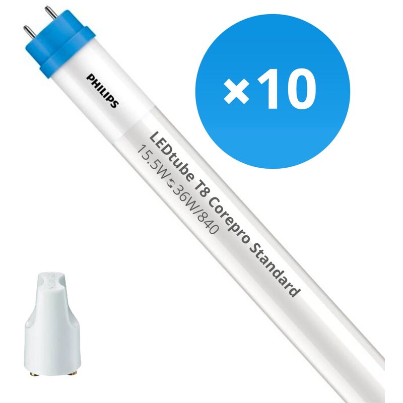 Philips – Mehrfachpackung 10x led Röhre T8 CorePro (EM/Mains) Standard Output 15.5W 1800lm – 840 Kaltweiß 120cm – Ersatz