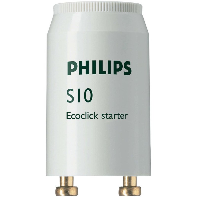 10 Stück - Philips - S10 Starter S10 Starter für Leuchtstofflampen 4 bis 65 Watt in Einzelschaltung/Einzelbetrieb Ecoclick Starter sind umweltfreundlicher Glimmstarter für den Betrieb von Ecoclick Starter sind umweltfreundlicher Glimmstarter für den Betrieb von Leuchtstoff-/Kompaktleuchtstofflampen am elektromagnetischen Vorschaltgerät. Technische Daten - Philips - S10 Starter - 10 Stück