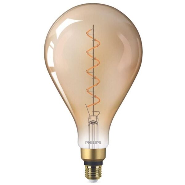 Design und Materialausführung Material: Glas Farbe: Gold Technische Daten Anschlussspannung: 220-240 Volt Brennstellen: 1 Leistungsaufnahme: 5 Watt Vergleichbare Wattleistung einer Glühlampe: 25 Watt Sockel: E27 Dimmbar: Nein Daten zum Leuchtmittel Lichttechnologie: LED Bauform: Birne - A160 Lichtfarbe: Goldweiß Farbtemperatur: 1800 K Lichtstrom: 300 lm Farbwiedergabeindex (CRI): 80 Lebensdauer: 15000 Stunden Schaltzyklen: 20000 Artikelmaße und Gewicht Höhe: 293 mm Durchmesser: 162 mm Gewicht: 0