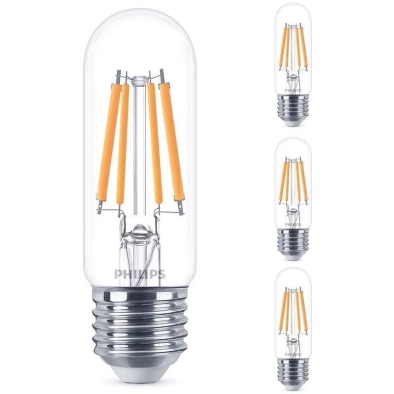 Led Lampe ersetzt 60 w, E27 Röhrenform T30, klar, warmweiß, 806 Lumen, nicht dimmbar, 4er Pack – transparent – Philips