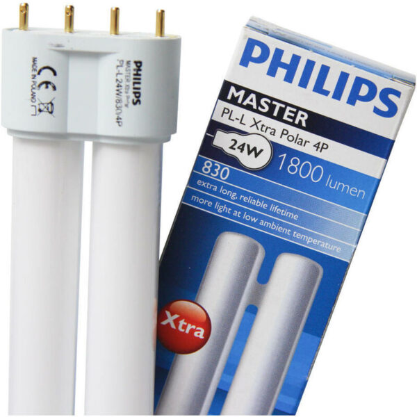 Beleuchtungdirekt ® ist der Großhändler von LED Energiesparlampen | Bei Beleuchtungdirekt ist der Philips MASTER PL-L Xtra Polar 24W - 830 Warmweiß | 4 Pin(EAN: 8711500267726) ist besonders preiswert und kann direkt ab Lager geliefert werden! Dieses Produkt Philips hat eine Leistung von 24 Watt ( Watt entspricht der Leistung der Lampe und gibt an