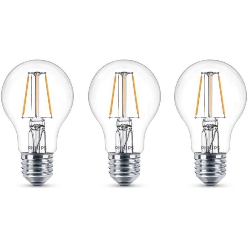 Led Lampe ersetzt 40W, E27 Standardform A60, klar, warmweiß, 470 Lumen, nicht dimmbar, 3er Pack – transparent – Philips