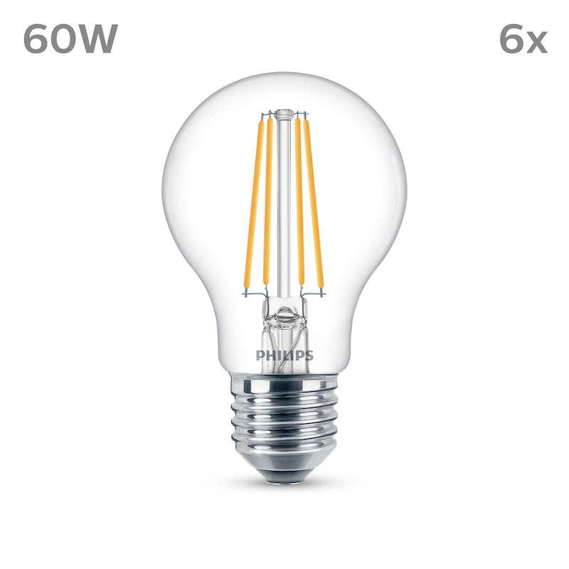 Philips LED Classic Normallampe m. 60W, E27 Sockel, Neutralweiß (4000K) 6er Pack