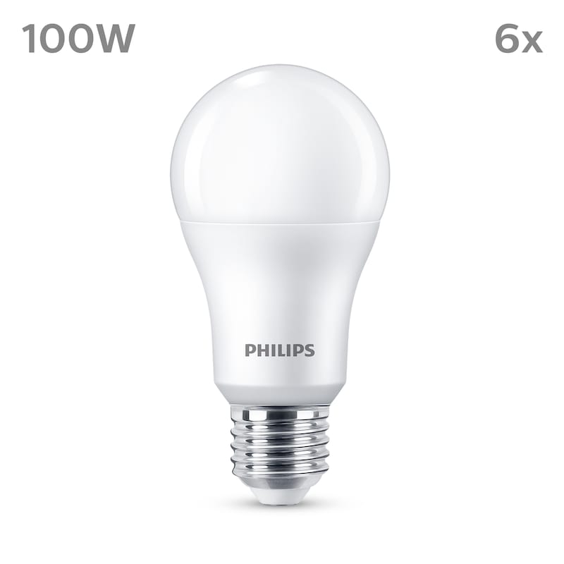 Philips LED Normallampe mit 100W, E27 Sockel, Matt, Warmwhite (2700K) 6er Pack