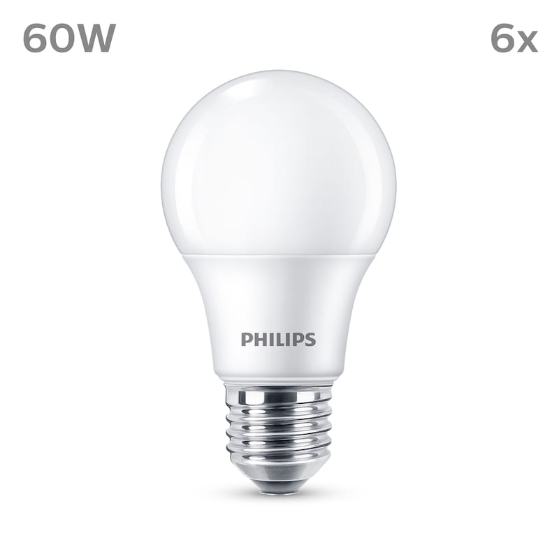 Philips LED Normallampe mit 60W, E27 Sockel, Matt, Warmwhite (2700K) 6er Pack