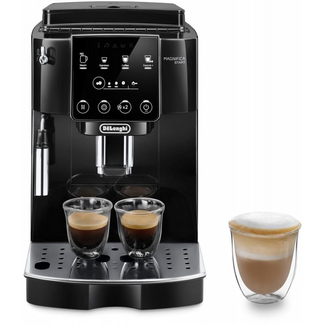 Der DeLonghi ECAM 220.21.B Magnifica Start Kaffee-Vollautomat bietet ein intuitives Bedienfeld mit Soft-Touch-Tasten für eine vielseitige Zubereitung von Kaffeespezialitäten. Die manuelle Milchaufschäumung ermöglicht die Zubereitung von cremigen Milchgetränken. Mit 13 Mahlgradeinstellungen und einer integrierten Kaffeemühle können Sie Ihren Kaffee nach Ihren Vorlieben mahlen. Die Kaffeemaschine verfügt über ein Wassertank-Fassungsvermögen von 1