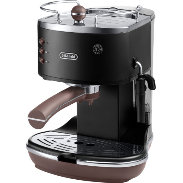 Die DeLonghi Icona Vintage ECOV 311.BK ist eine Espressomaschine für Kaffeepulver und Easy Serving Espresso (E.S.E.)-Pads. Sie steht für italienisches Design und der Retro-Look spiegelt den traditionellen Lifestyle wider. Mit der Dampfdüse zum Milchaufschä