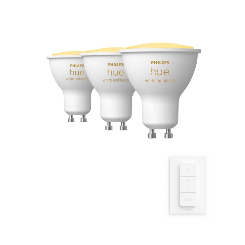 Philips Hue White Ambiance GU10 350lm • 3er Pack mit Dimmschalter