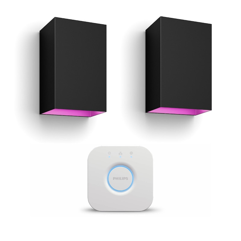 Philips Hue 2x White & Col. Amb. Resonate Wandleuchte schwarz 1200lm +1x Bridge