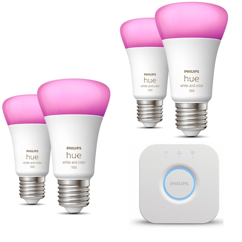 Philips Hue White & Color Ambiance E27 806lm 75W, 4er Pack + Bridge V2