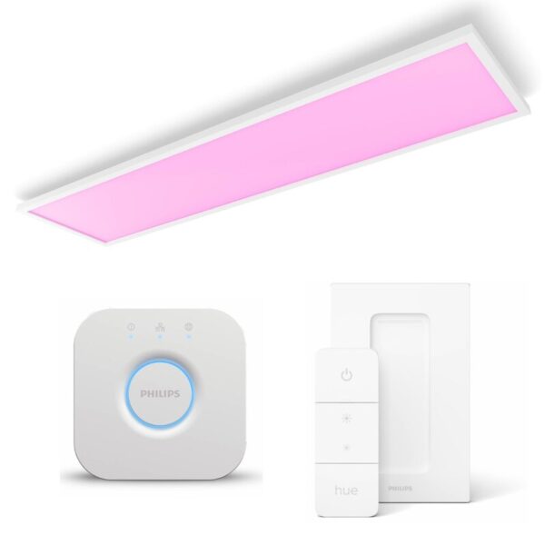 • Technologie: Smart LED • Material: Aluminium • Lichtfarbe: RGBW - Lebensdauer: 25.000 Std. • Dimmbar - Farbwechsel • Inklusive: Philips Hue Surimu Panel + Dimmschalter + Bridge V2