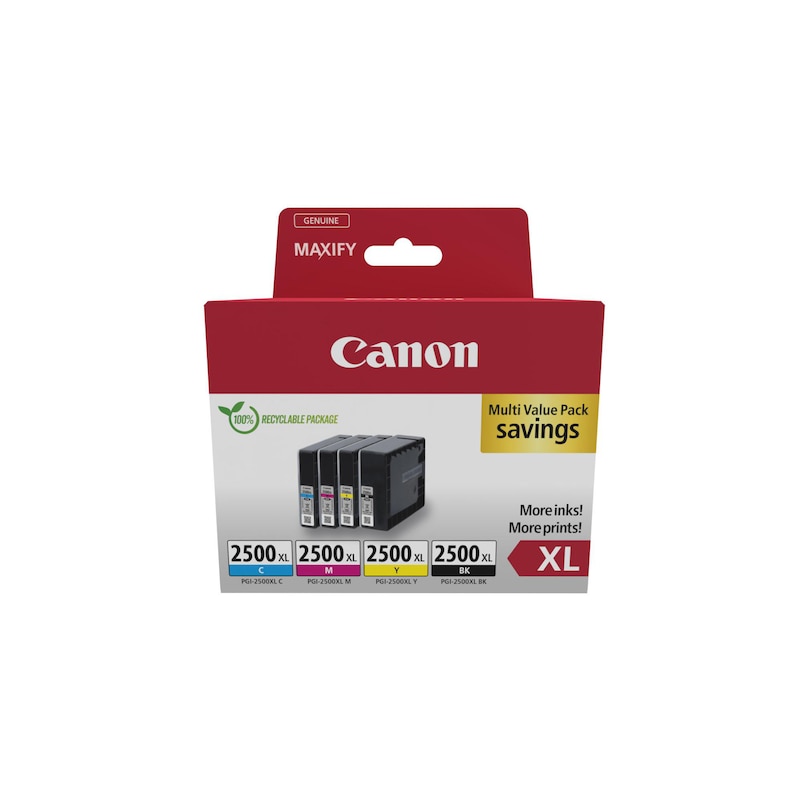 • Canon Tintenpatronen Multipack PGI2500XL 9254B004 • Farben: Schwarz / Cyan / Magenta / Gelb • Reichweite: siehe Text • Kompatibel zu: MAXIFY iB4050 / MB5050 / MB5350 / MB5150 • MAXIFY MB5450 / iB4150 / MB5155 / MB5455