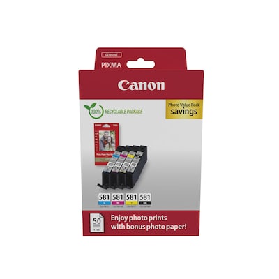 Canon CLI-581 2106C006 Original Druckerpatronen Multipack + Fotopapier