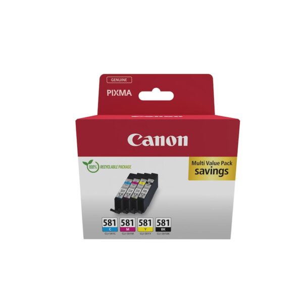 • Canon CLI581 Tintenpatrone Multipack (2103C006) • Farbe: Fotoschwarz / Schwarz / Cyan / Magenta / Gelb • Reichweite: ca. 200 Seiten (PGBK + C/M/Y) • Kompatibel zu: PIXMA TS6150 / TS6151 / TS8150 / TS8151 / TS8152 • TS9150 / TS9155 / TR7550 / TR8550