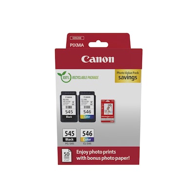 Canon PG-545 / CL-546 Druckerpatronen Multipack + Fotopapier Vorteilspaket (8287B008)