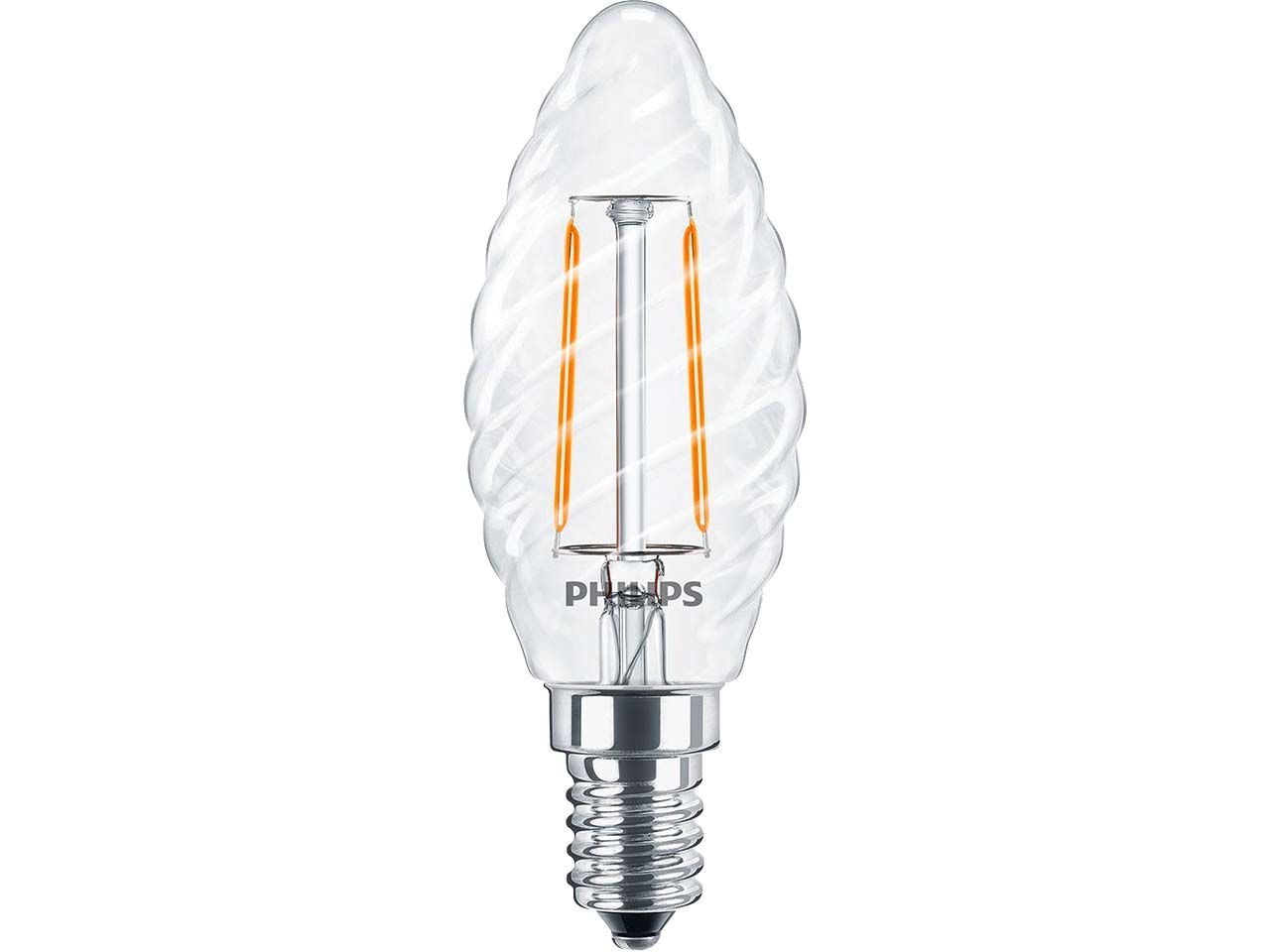 Philips LED-Lampe „CorePro Candle“, 2 W, E14, 250 lm, 2.700 K, gedreht, klar