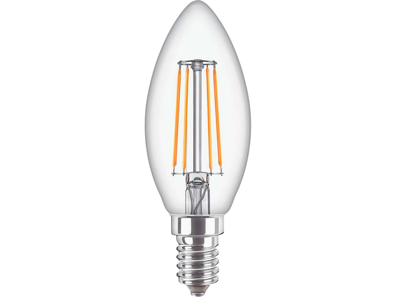 Philips LED-Lampe „CorePro Candle“, 4,3 W, E14, 470 lm, 2.700 K, klar