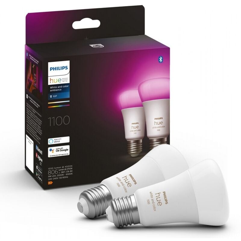 LED-Leuchte Lichtstrom 800 Lumen Sockel E27 RGB Lichtfarbe - Dimmbar Bluetooth - App-Steuerung