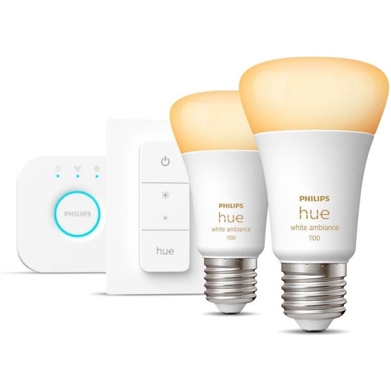 Philips – Hue White Ambiance E27 2er Starter Set inkl. Dimmschalter 2x800lm 75W (929002468406)