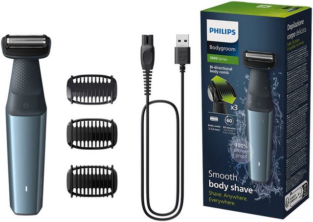 Eine sanfte Körperpflege auch an sensiblen Stellen bietet der hochwertig verarbeitete Philips Bodygroom Series 3000 wasserfeste Trimmer für Körper und Intimbereich BG3027/05. Durch den bidirektionalen Trimmer und Kammaufsatz ermöglicht er ein müheloses Trimmen in beide Richtungen. Für mehr Kontrolle beim Rasieren ist der langlebige und robuste Rasierer mit einem ergonomischen Griff ausgestattet. Um die Haut vor Schnittverletzungen zu schützen