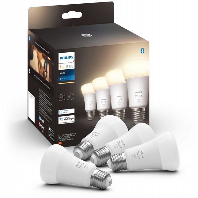 Philips Hue LED-Leuchtmittel W 9W A60 E27 EU 4P LED-Leuchtmittel, Sockel E27, warmweiß