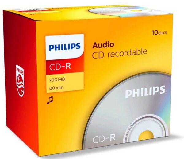 Hersteller: PhilipsHerstellernummer: CR7A0NJ10/00EAN: 4021587502561 Typ: CD-R AudioMenge: 10 StückVerpackung: JewelcaseSpeicherkapazität: 80 Minuten  Eigenschaften:  ideal für Audio Recordersehr hohe Kompatibilität mit CD Playern und CD Recordern