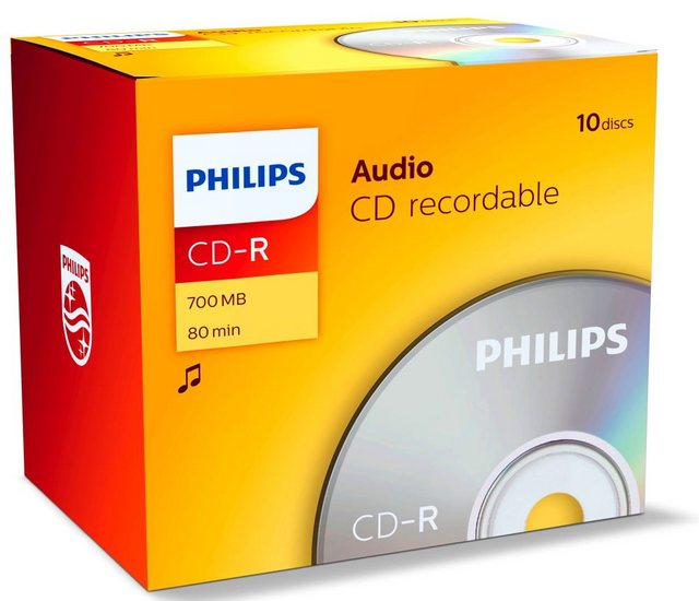 Philips CD-Rohling 10 Philips Rohlinge CD-R Audio 80 Minuten Musik Jewelcase