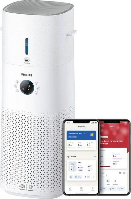 Philips Kombigerät Luftbefeuchter und -reiniger AC3737/10 3000 Series, für 131 m² Räume, mit 505 m³/h CADR und 650 ml/h Befeuchtungsrate, WLAN, Air+ App