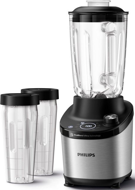 Philips Standmixer HR3760/10 7000 Series, mit ProBlend Ultra-Technologie, 1500 W, 2L-Glasbehälter und Schnellauswahlprogrammen, Metallic/Schwarz