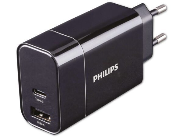 2 Geräte gleichzeitig laden? Mit dem dualen USB-Lader von Philips kein Problem! Mit dem Lader können zwei Geräte mit einem Usb-A oder einem USB-C-Anschluss zeitgleich mit Strom versorgt werden. Dank der kompakten Bauform auch ideal für Camping