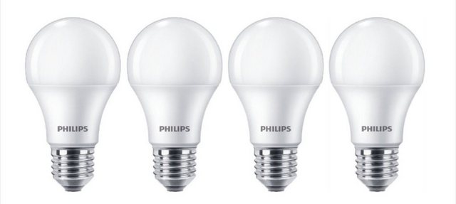 Philips LED-Leuchtmittel 4x Philips LED E27 A60 Birne 10W = 75W 1055lm 230V Kaltweiß 4000K, E27, Kaltweiß